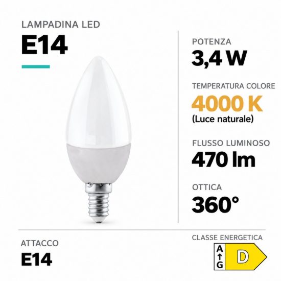 Eglo lampadina led e14 3,4w 4000k a candela opalina