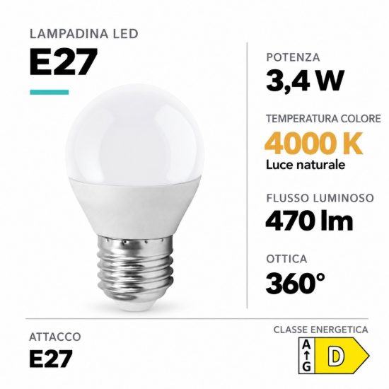 Eglo lampadina led e27 3,4w 4000k a globo opalina