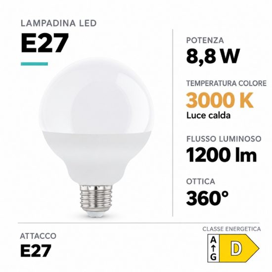 Eglo lampadina led e27 8,8w 3000k a globo opalina