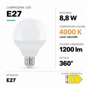 Eglo lampadina led e27 8,8w 4000k a globo opalina