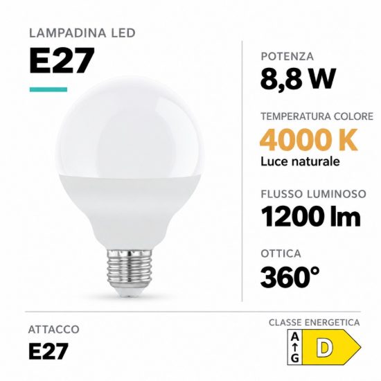 Eglo lampadina led e27 8,8w 4000k a globo opalina