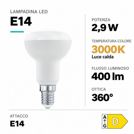 Eglo lampadina led e14 2,9w 3000k a riflettore opalina