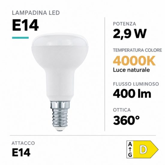 Eglo lampadina led e14 2,9w 4000k a riflettore opalina