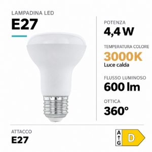 Eglo lampadina led e27 4,4w 3000k a riflettore opalina
