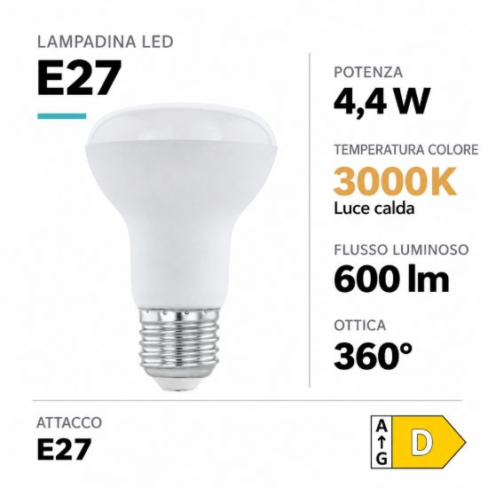 Eglo lampadina led e27 4,4w 3000k a riflettore opalina