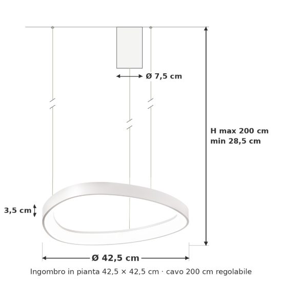 Ideal lux gemini lampadario a sospensione led 36w 2700k 42,5cm per sala da pranzo moderno bianco
