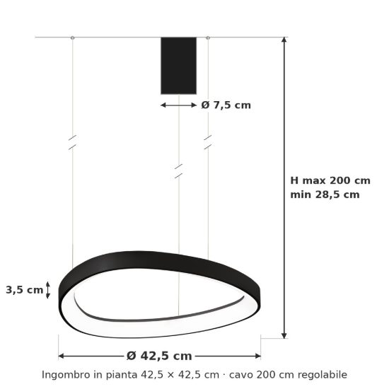 Ideal lux gemini lampadario a sospensione led 36w 2700k 42,5cm per sala da pranzo moderno nero