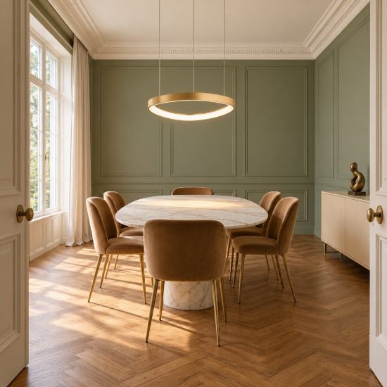 Ideal lux gemini lampadario a sospensione led 36w 2700k 42,5cm per sala da pranzo moderno ottone
