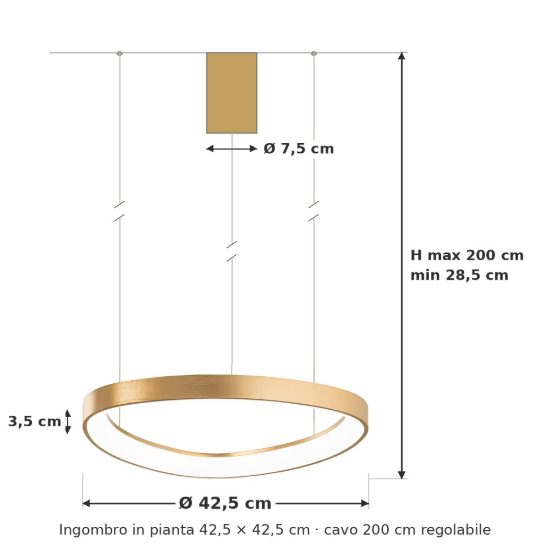 Ideal lux gemini lampadario a sospensione led 36w 2700k 42,5cm per sala da pranzo moderno ottone