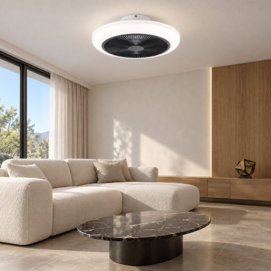 Eglo sayulita 1 ventilatore dc a plafoniera led 25,3w 2700-6500k 46cm con telecomando bianco e nero fino a 20 mq