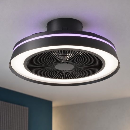 Eglo vallonia 1 ventilatore dc a plafoniera led 31,7w rgb 2700k 6500k 48cm con telecomando nero fino a 20 mq