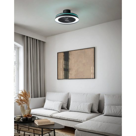 Eglo vallonia 1 ventilatore dc a plafoniera led 31,7w rgb 2700k 6500k 48cm con telecomando nero fino a 20 mq