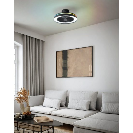 Eglo vallonia 1 ventilatore dc a plafoniera led 31,7w rgb 2700k 6500k 48cm con telecomando nero fino a 20 mq