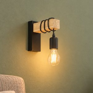 Eglo townshend applique per comodino camera da letto nero e marrone 7cm