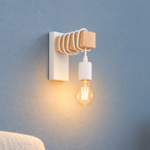 Eglo townshend applique per comodino camera da letto 7cm rettangolare bianca legno