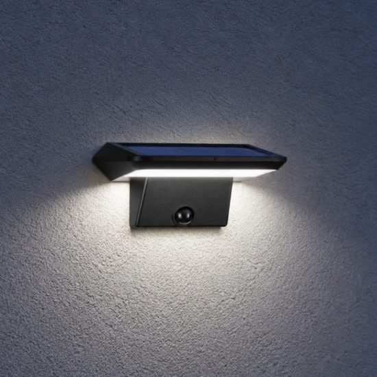 Eglo porrassa applique solare da esterno led 20w 6500k 15,5cm ip44 moderna nera con sensore
