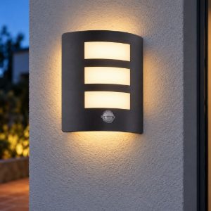 Eglo rascino e applique da esterno 23,5cm ip44 moderna rettangolare nera con sensore di movimento