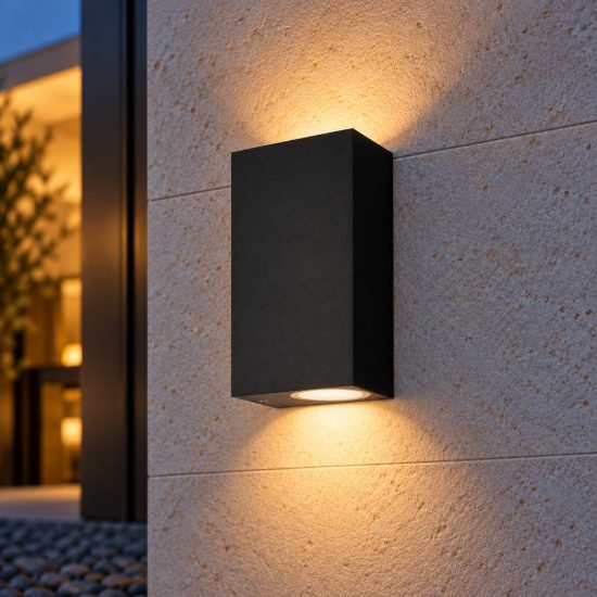 Eglo scogliera e applique da esterno 2 luci 7cm ip44 moderna rettangolare biemissione nera