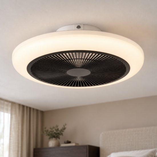 Eglo sayulita 1 ventilatore dc a plafoniera led 20,8w 2700-6500k 46cm con telecomando bianco e nero fino a 20 mq