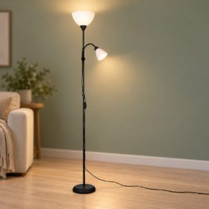 Eglo montanini e piantana 2 luci e27 e14 176cm per soggiorno moderna nera
