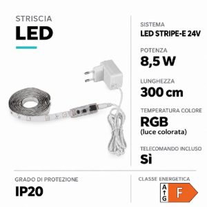 Eglo led stripe e striscia led rgb 8,5w 300cm dimmerabile con telecomando