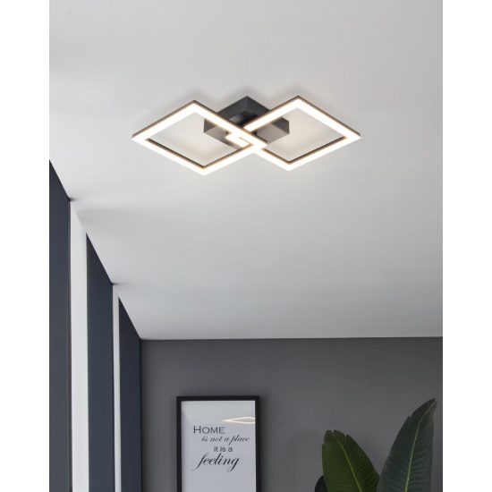 Eglo palmaves e plafoniera led 22w 3000k 52,5cm per soggiorno moderna nera