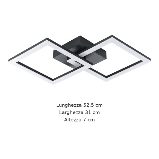 Eglo palmaves e plafoniera led 22w 4000k 52,5cm per soggiorno moderna nera