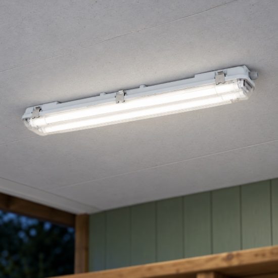 Eglo eco tube e plafoniera da esterno 2 luci g13 67,5cm ip65 moderna lineare grigia