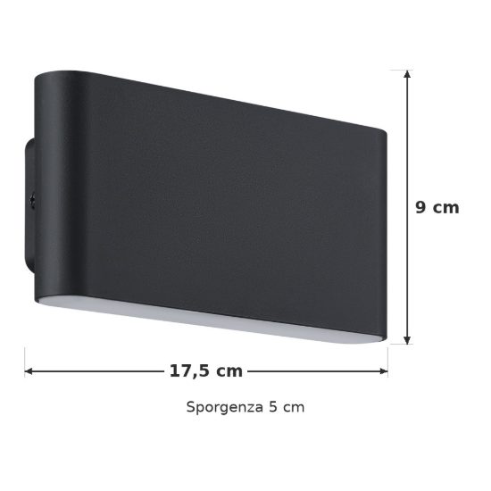 Eglo spilonci e applique da esterno led 5w 4000k 17,5cm ip44 moderna rettangolare antracite