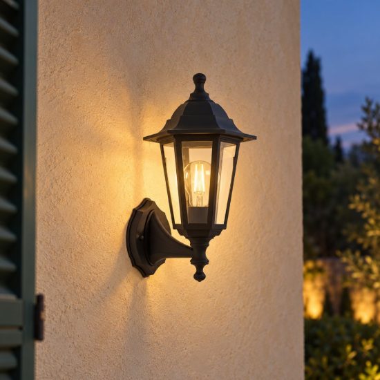 Eglo olgiata e applique da esterno 20cm ip44 classica a lanterna verso l'alto nera
