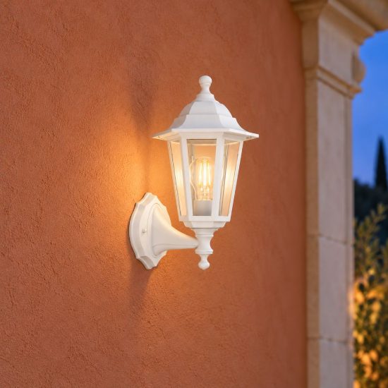 Eglo olgiata e applique da esterno 20cm ip44 classica a lanterna verso l'alto bianca