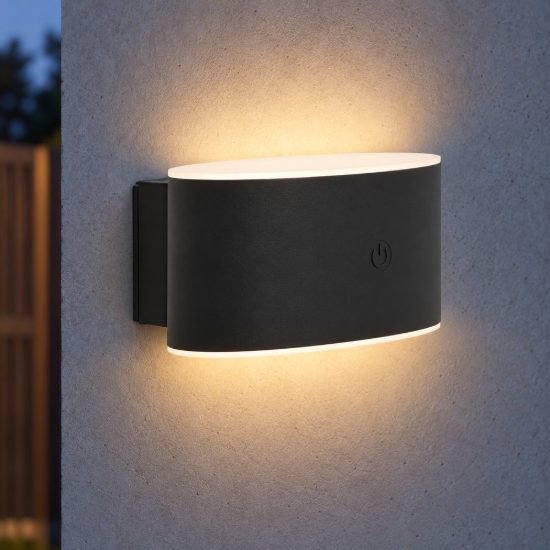 Eglo valgiano applique da esterno led 5w cct 3000k 6500k 12cm ip44 ricaricabile moderna semiovale biemissione nera