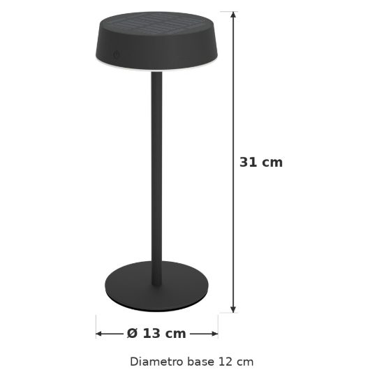 Eglo simeri lampada solare da tavolo per esterno led 3w cct 3000k 6000k 31cm ip44 moderna nera