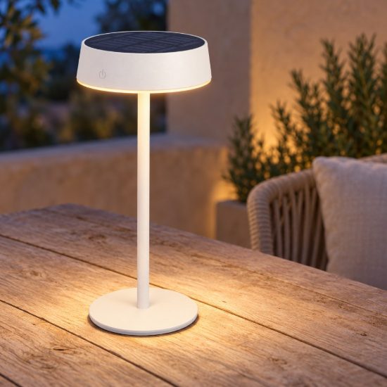 Eglo simeri lampada solare da tavolo per esterno led 3w cct 3000k 6000k 31cm ip44 moderna bianca