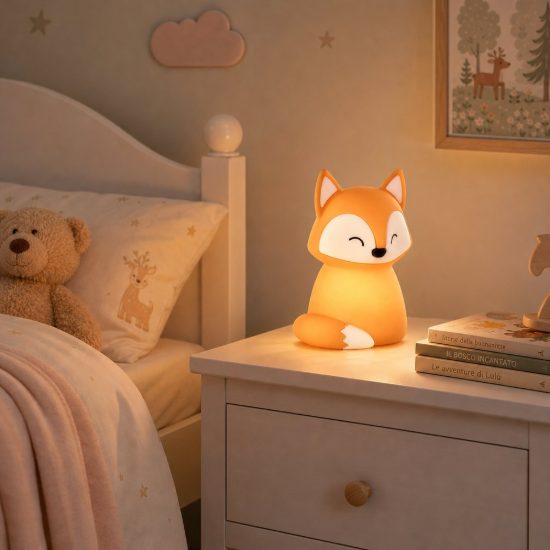 Eglo castellino lampada da comodino abat-jour per cameretta bambini led 5w rgb 3000k 15cm volpe arancione