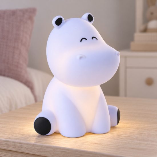Eglo castellino lampada da comodino abat-jour per cameretta bambini led 5w rgb 3000k 15cm ippopotamo blu