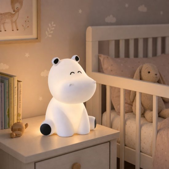 Eglo castellino lampada da comodino abat-jour per cameretta bambini led 5w rgb 3000k 15cm ippopotamo blu