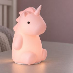 Eglo castellino lampada da comodino abat-jour per cameretta bambini led 5w rgb 3000k 15cm unicorno rosa