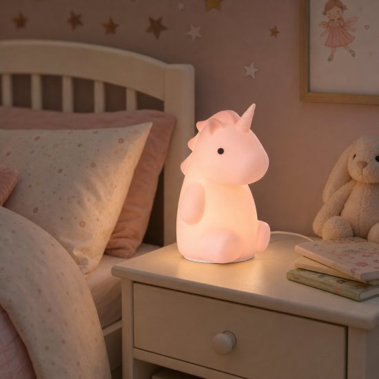 Eglo castellino lampada da comodino abat-jour per cameretta bambini led 5w rgb 3000k 15cm unicorno rosa