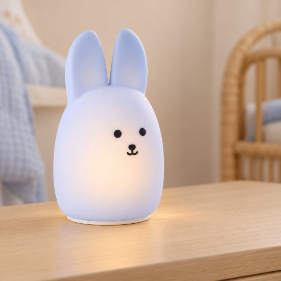 Eglo castellino lampada da comodino abat-jour per cameretta bambini led 5w rgb 3000k 15,5cm coniglio azzurro pastello