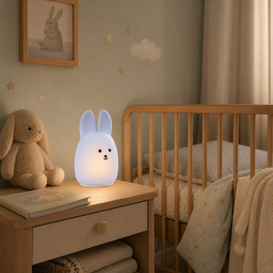 Eglo castellino lampada da comodino abat-jour per cameretta bambini led 5w rgb 3000k 15,5cm coniglio azzurro pastello