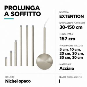 Eglo extention prolunga a soffitto per spostamento punto luce 157cm nichel
