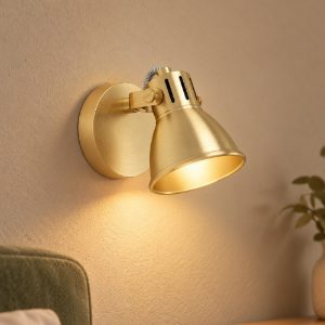 Eglo seras applique con faretto gu10 led 2,8w 3000k orientabile 10cm per camera da letto moderna ottone e oro