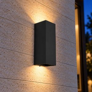 Eglo eremitana applique da esterno 2 luci gu10 led 5,6w 3000k 11cm ip55 moderna biemissione nera