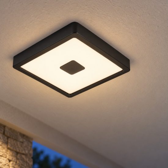 Eglo iphias 2 plafoniera da esterno led 17w 3000k 21cm ip44 moderna quadrata nera