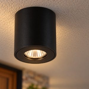 Eglo torrecola faretto da esterno soffitto gu10 8cm ip44 moderno cilindrico nero