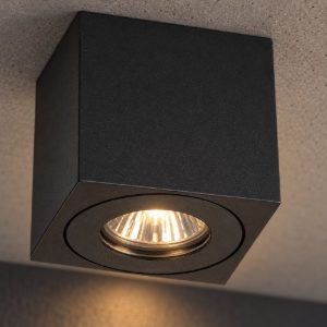 Eglo torrecola faretto da esterno soffitto gu10 8cm ip44 moderno quadrato nero