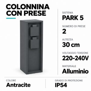 Eglo park 5 colonnina da esterno con 2 prese 30cm ip54 antracite
