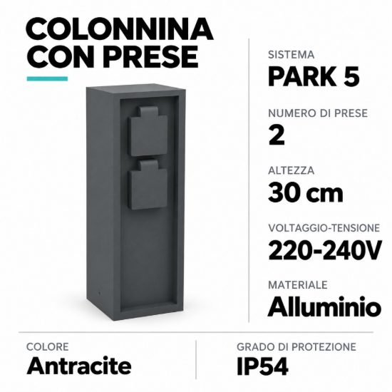 Eglo park 5 colonnina da esterno con 2 prese 30cm ip54 antracite