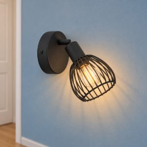 Eglo sonnino applique con faretto e14 orientabile 9,7cm per soggiorno moderna nera